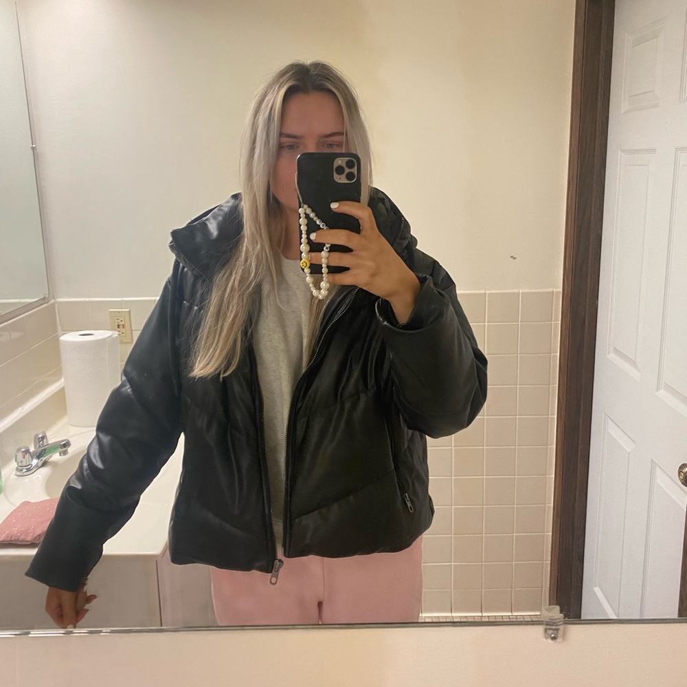 ZARA oversized pleather puffer jacket